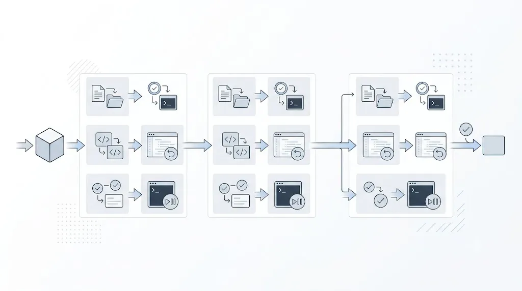 Diagram of a single Claude Code prompt triggering plan, file reads, edits, and test runs across multiple inference cycles