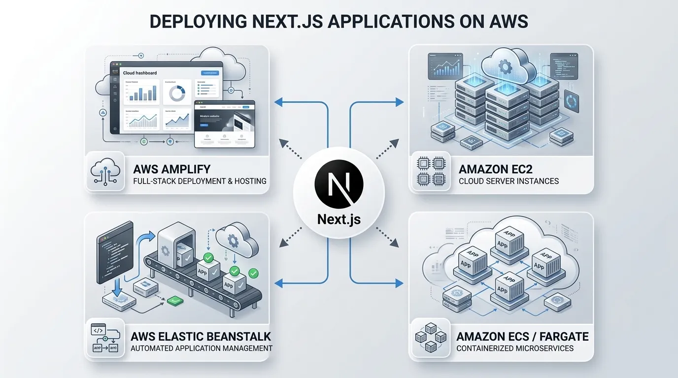Diagram showing the four Next.js deployment paths on AWS