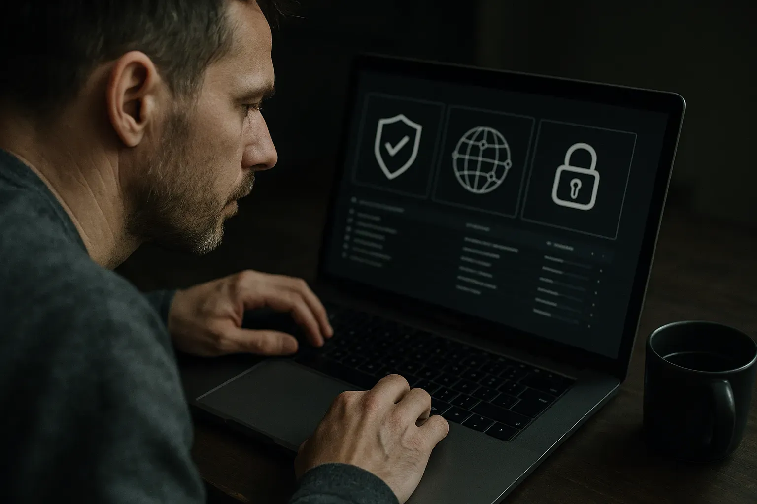 Security professional conducting a web audit on a laptop.