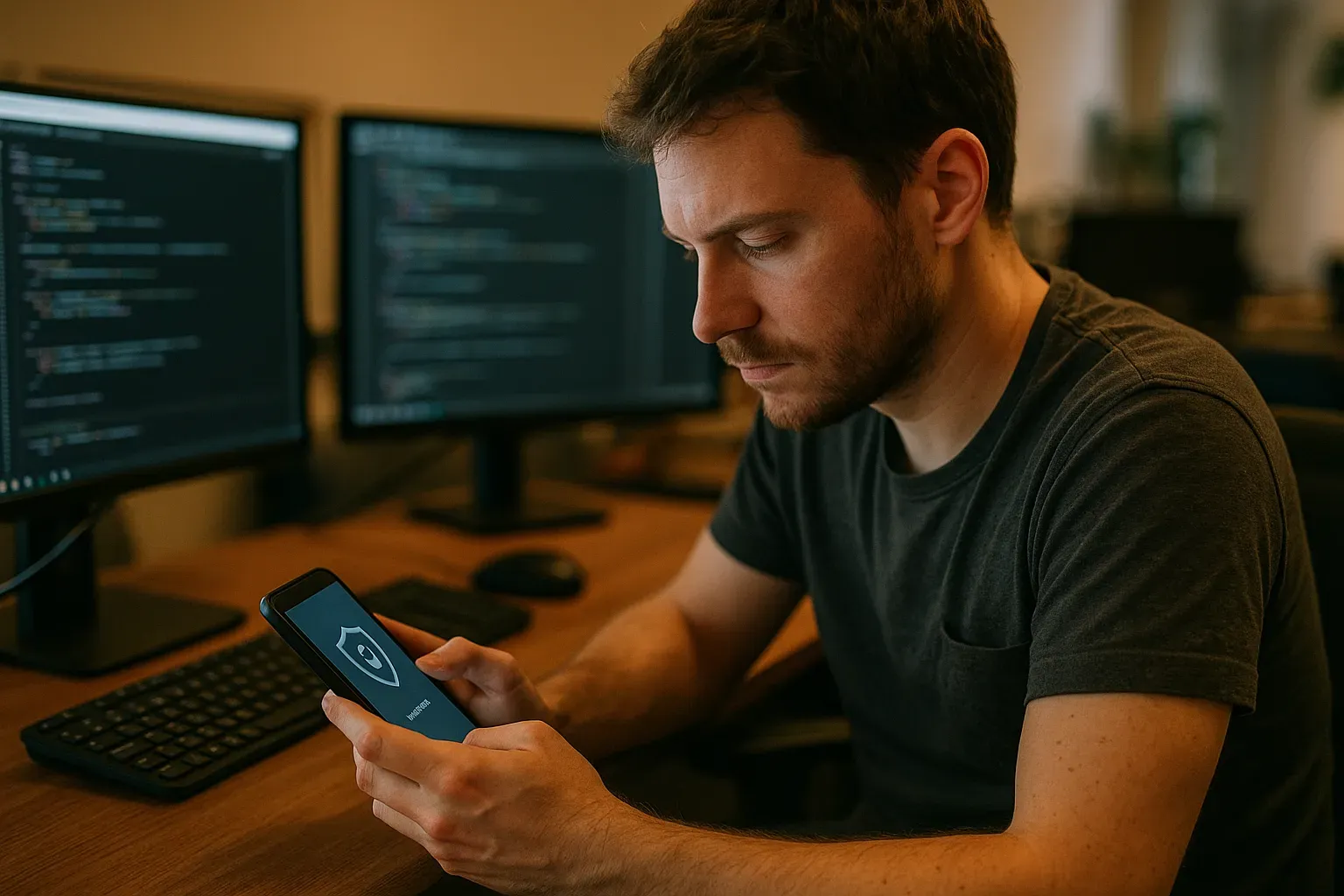 Mobile application security icons on a digital interface.