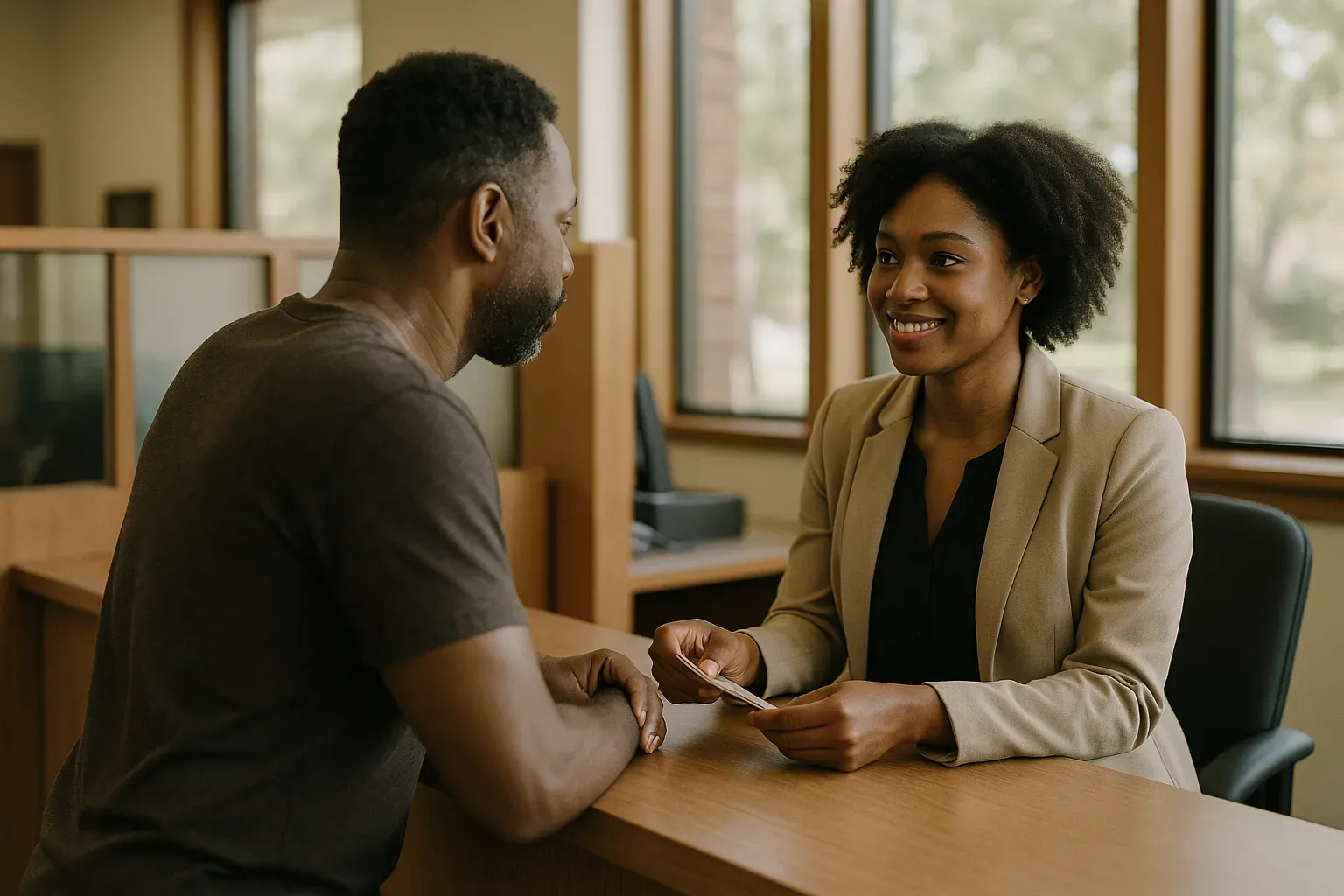 A diverse group outside a Black-owned credit union