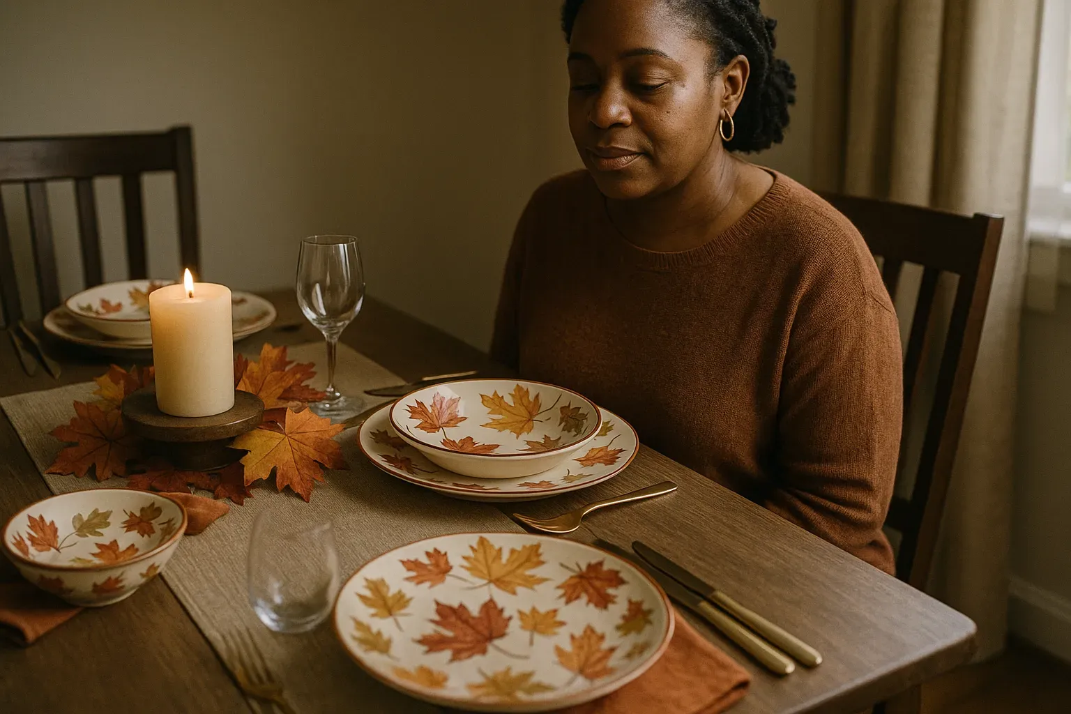 A cozy living room with Black-owned fall decor