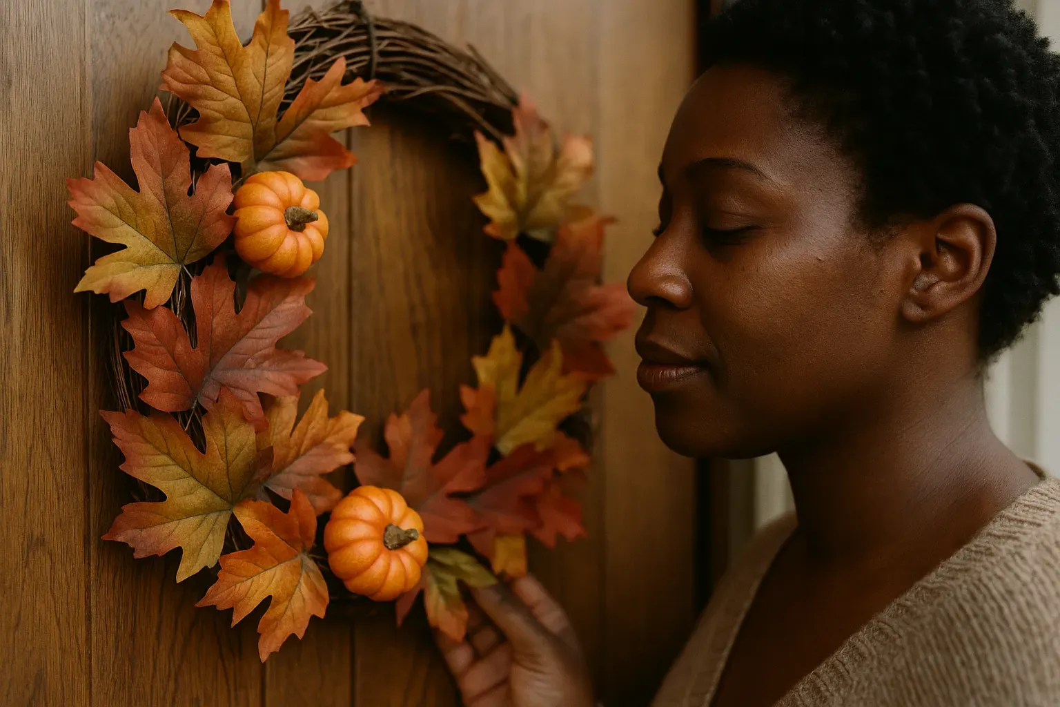 Cozy fall-themed living room with Black-owned decor