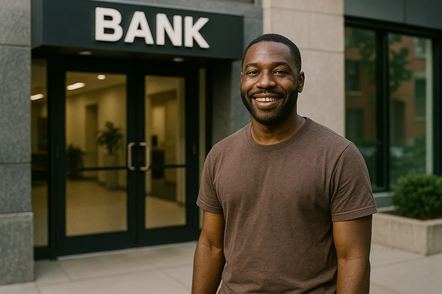 A diverse group discussing financial growth at a Black-owned bank