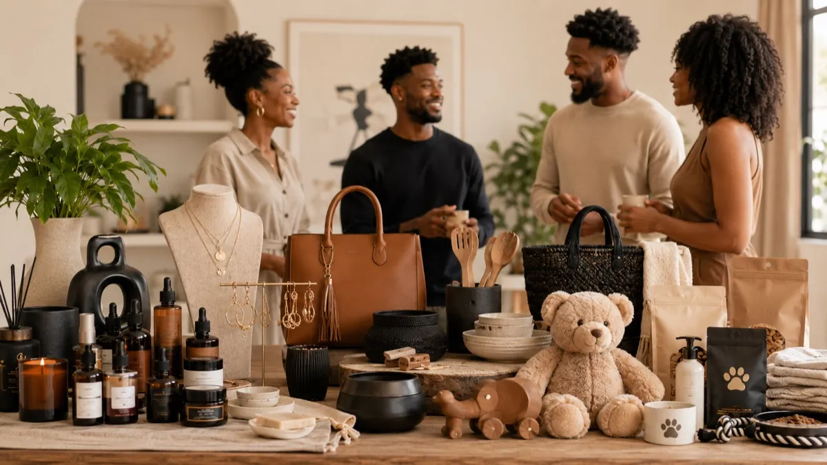A spread of Black-owned products across multiple shopping categories