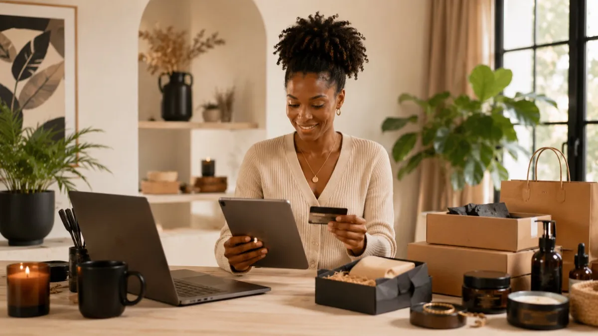 Black-owned beauty, home, fashion, and gift products displayed together