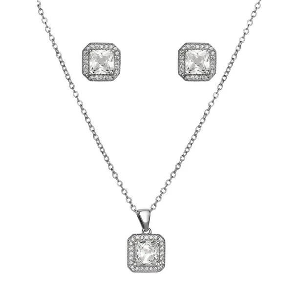 Women's Square Cubic Earrings and Pendant Set