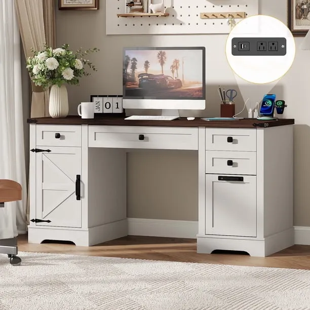 58 Farmhouse Executive Desk with 4 Drawers and