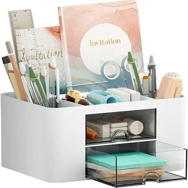 Marbrasse Pen Organizer with 2 Drawer Multi