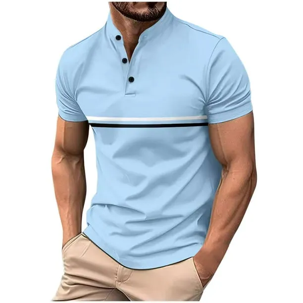 Short Sleeve Shirts for Men Stripes Button Collar
