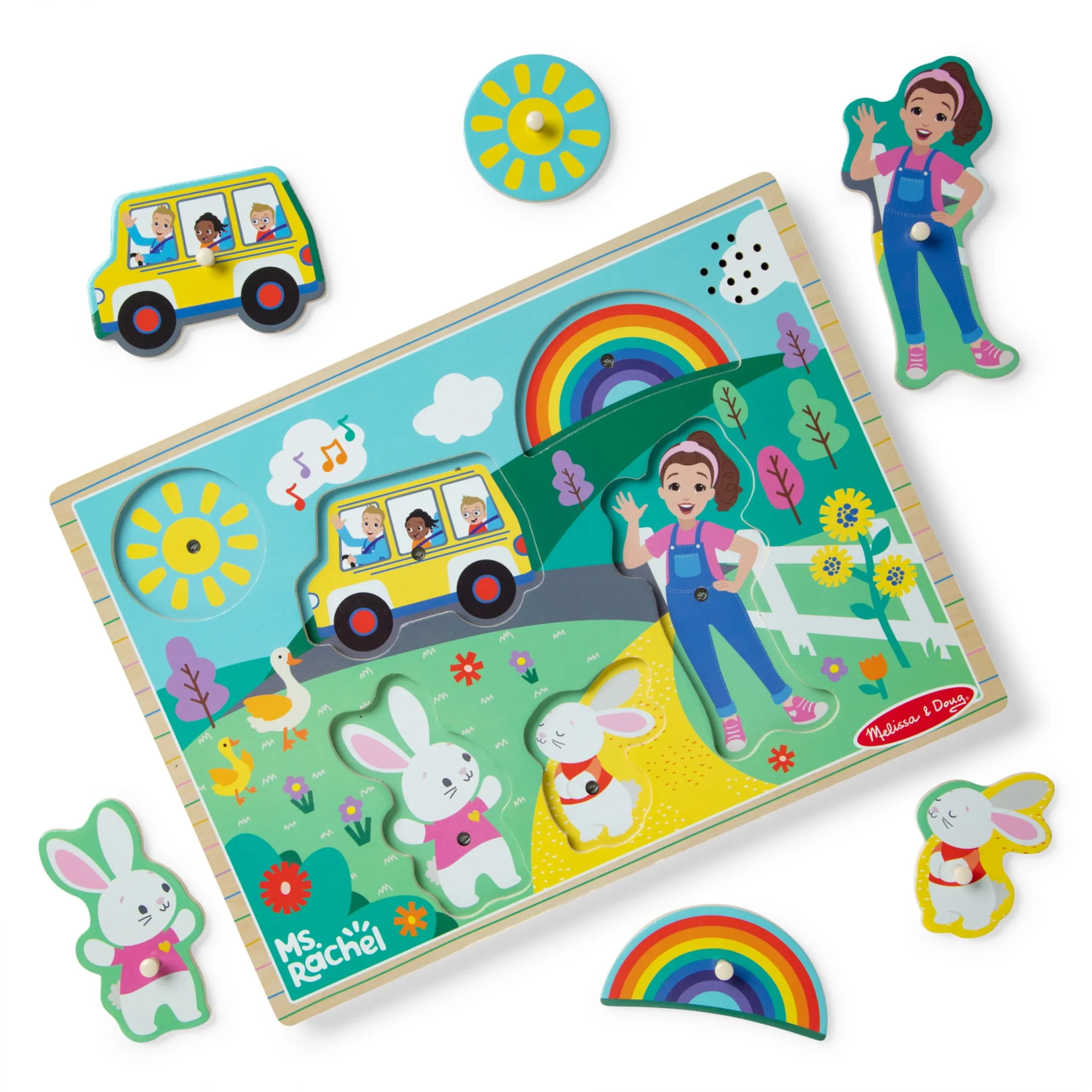 Ms. Rachel × Melissa & Doug Wooden Song Peg Puzzle (6-Piece)