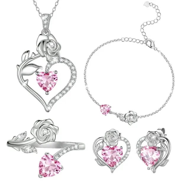 Rose Heart Jewelry Setoctober Birthstone Rose