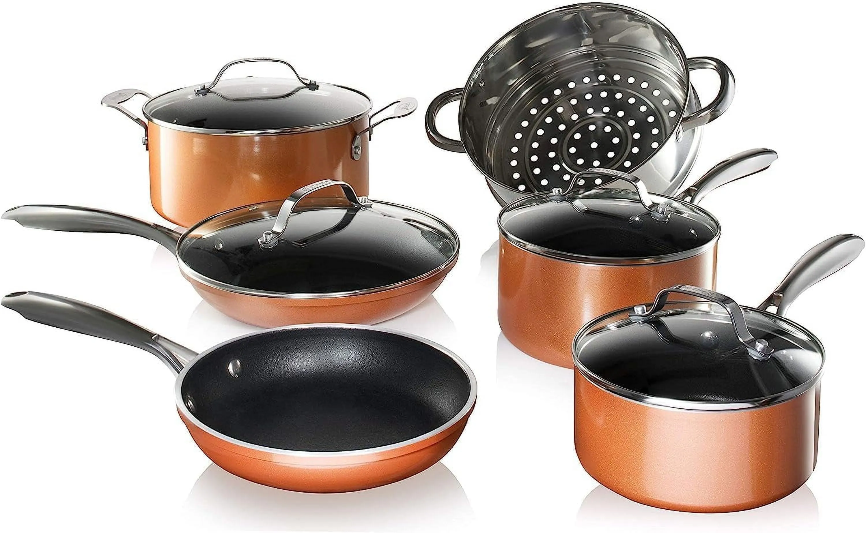 Gotham Steel Copper Cast Pots and Pans Set 10