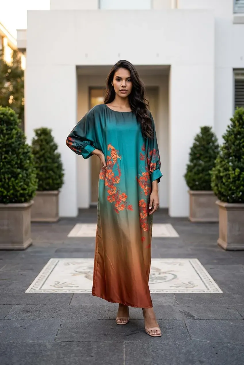 Emerald Sunset Printed Kaftan