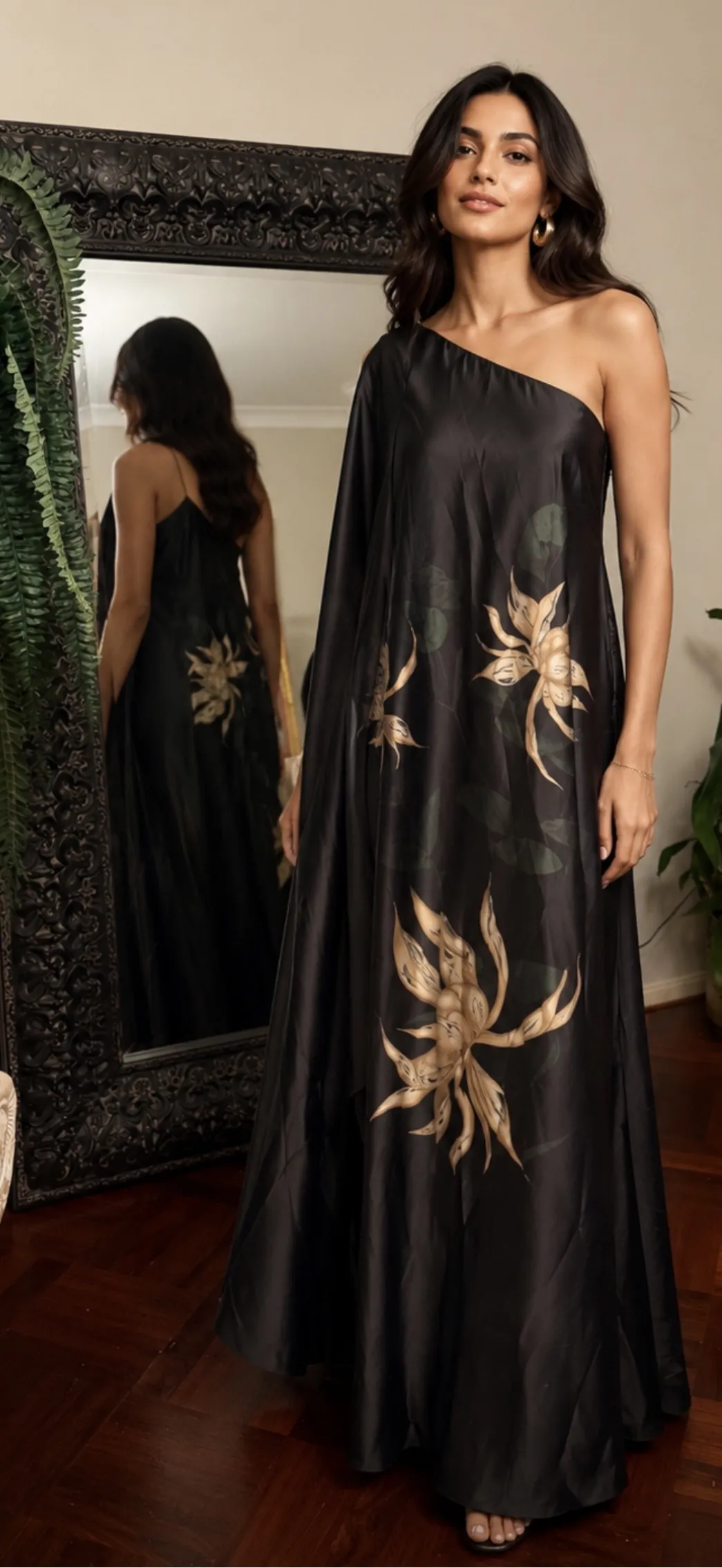 Golden Bloom one shoulder Maxi