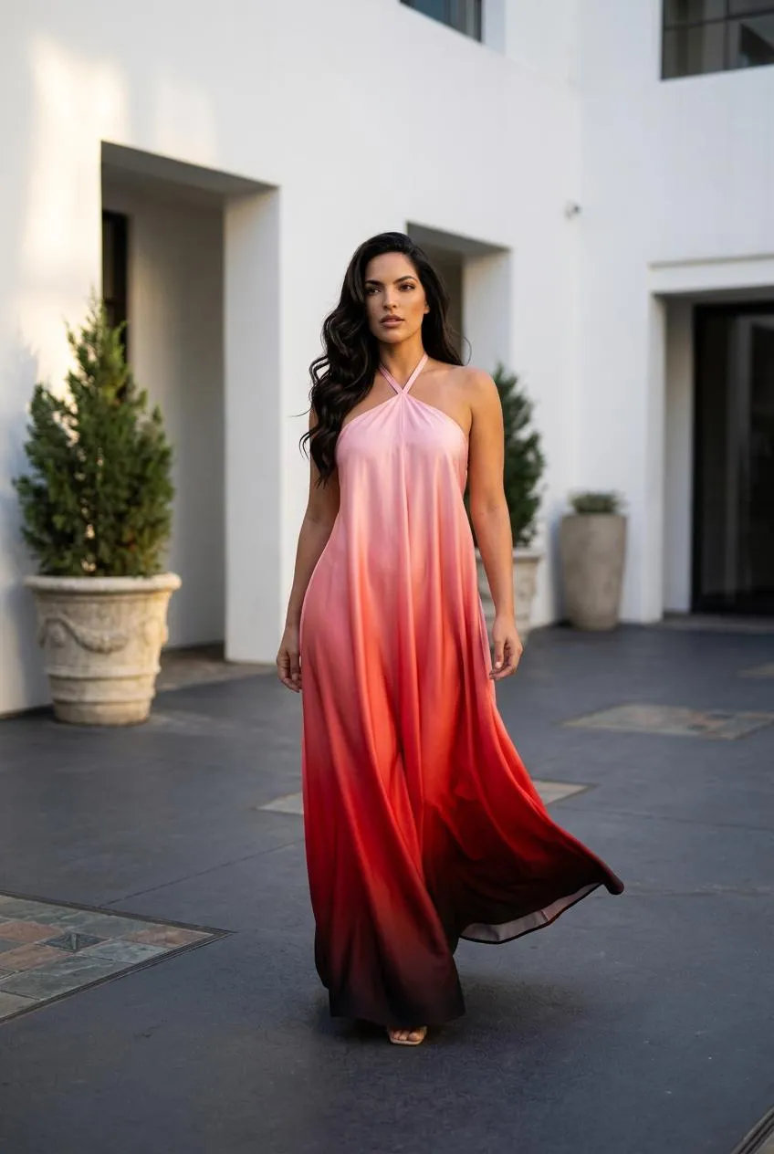 Sunset Glow Halter-Neck Maxi Dress