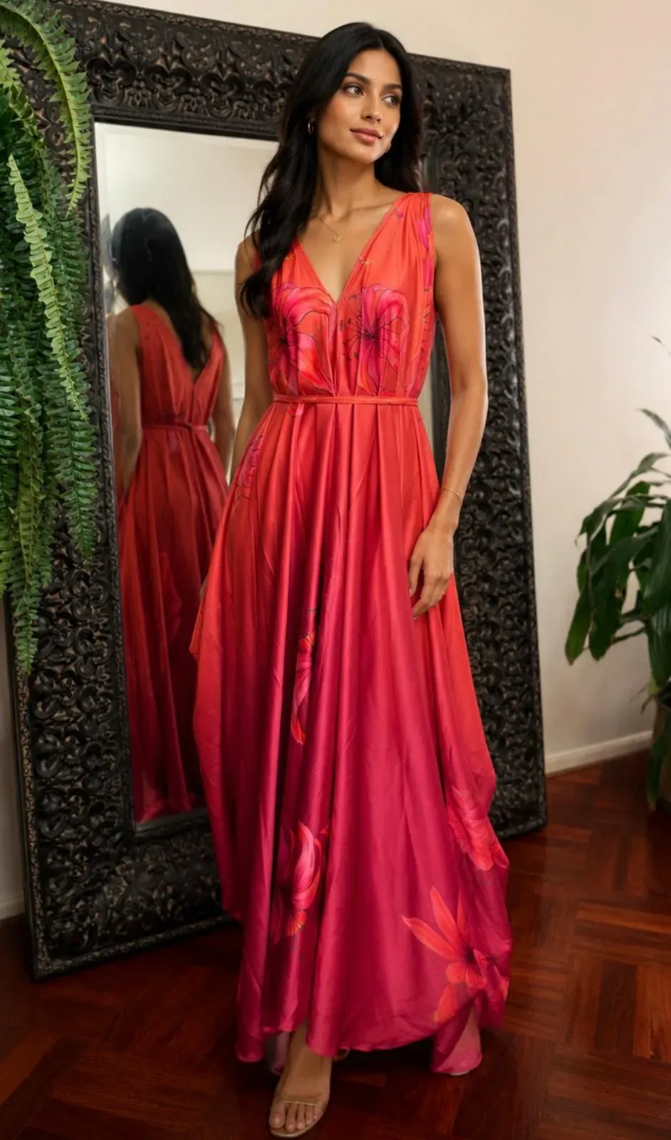 Crimson Bloom Maxi Dress