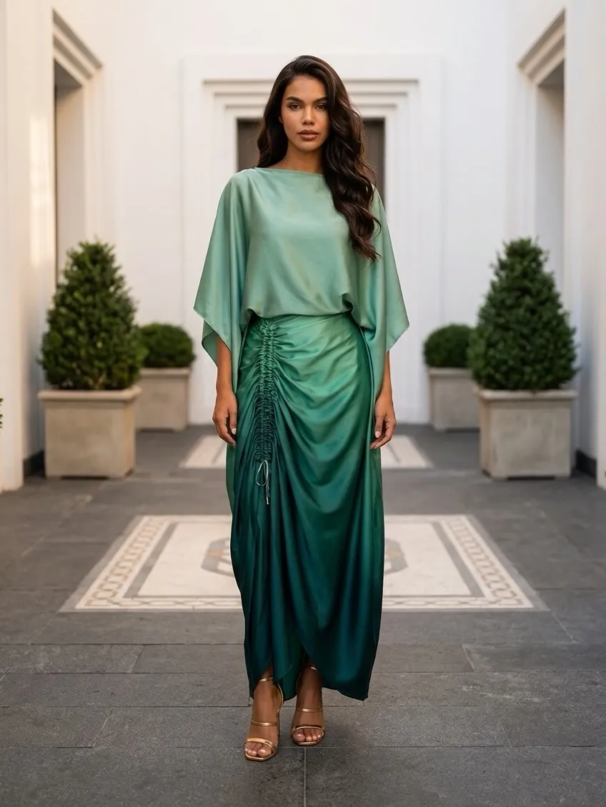 Emerald Tide Draped Dress