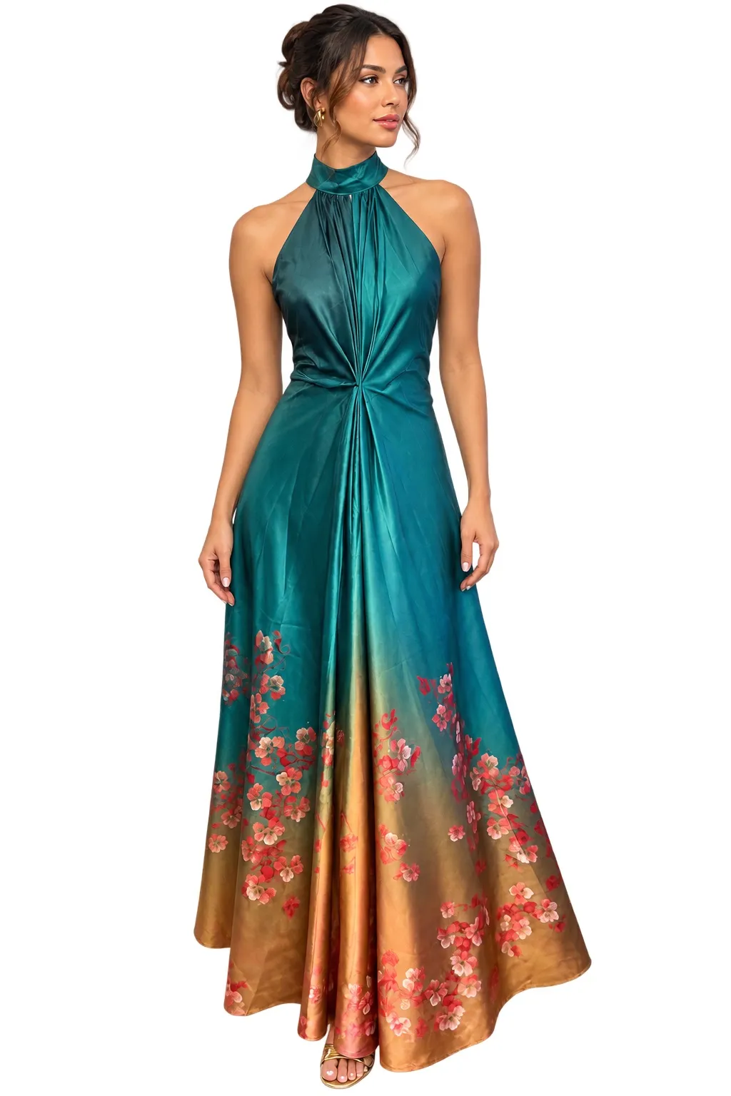 Emerald Blossom Halter Gown