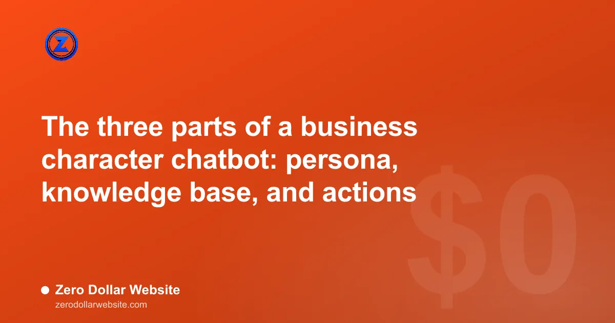 The three parts of a business character chatbot: persona, knowledge base, and actions